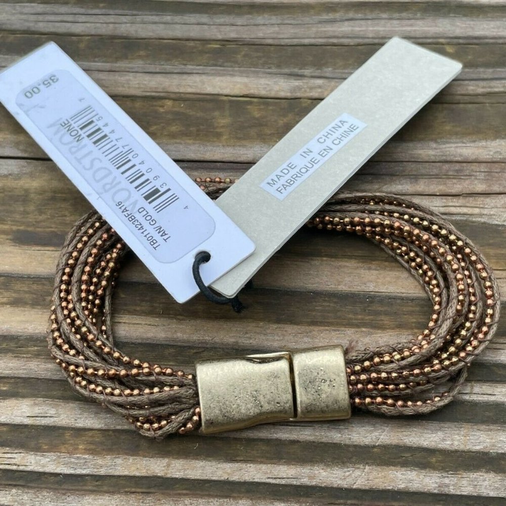 Treasure & Bond Bracelet Brown/Gold Tone Wrist Band Magnet Closure New $35
